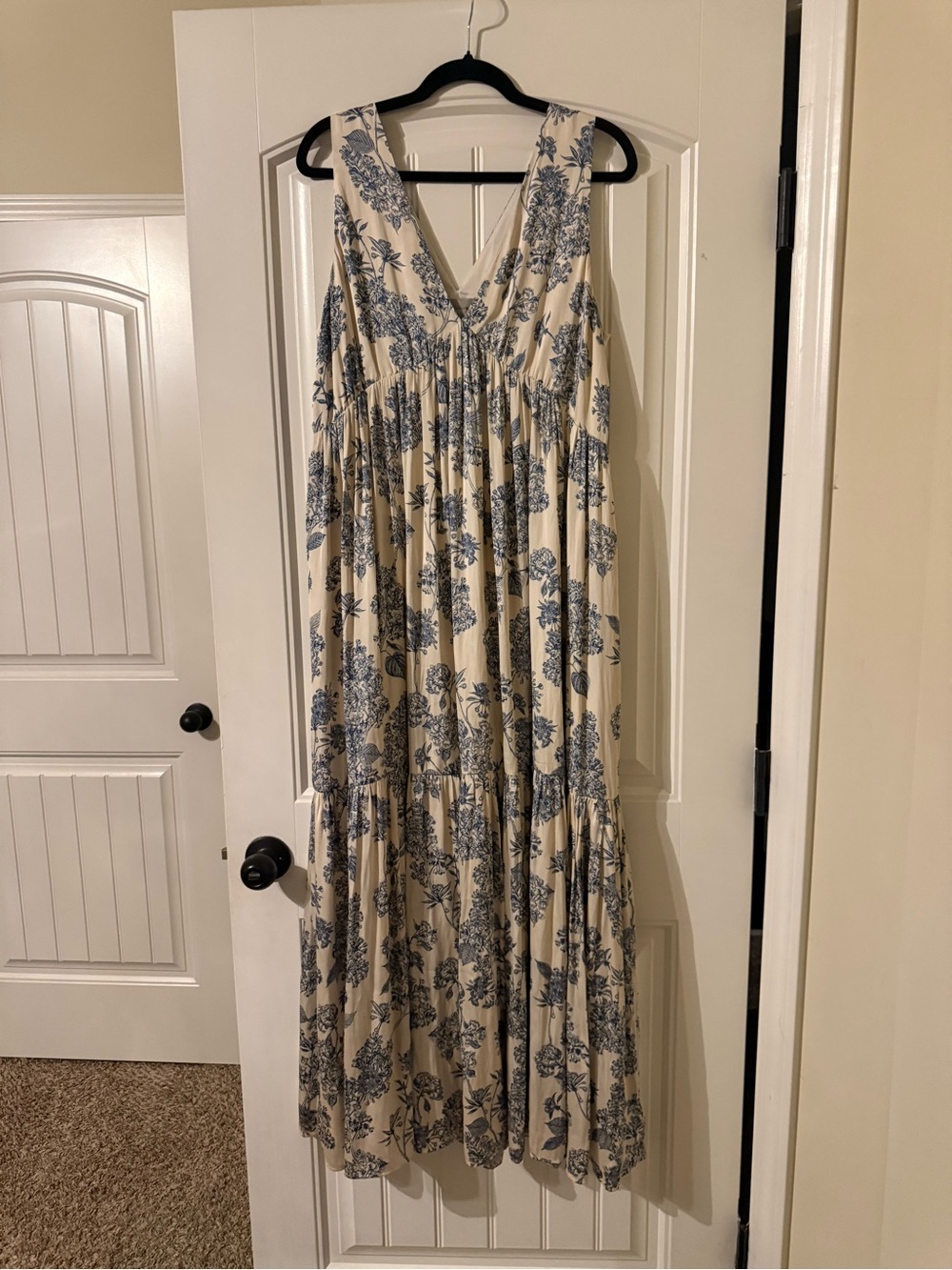 H&M Cream Maxi Dress with Blue Floral Print